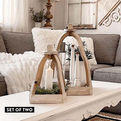 Rustic Wood Cloche Inspired Lanterns, Set of 2