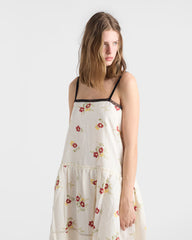 Prada Women's New Arrival 2026 Embroidered Linen Floral Sleeveless Dress Stylish Chic And Elegant Spaghetti-strap Mini Dress Lady #196982