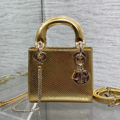 Dior Lady Women's Solid Color Metal Pendant Detachable Chain Shoulder Strap Snake Skin Single Shoulder Crossbody Handbag Bag Bags #77722