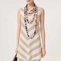 Chanel Women's Spring/summer 2026 New Arrival Striped Frayed-edge Sleeveless Top Black And White Jacquard Knitwear Fashionable Elegant And Casual T-shirt Vest Lady #84412A