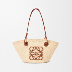Loewe Small Anagram Basket Bag in Iraca Palm Calfskin Beige Summer Vacation Fashion Elegant Logo Oversized Tote Bag Classic Clutch Bags #82694A