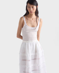 Prada 2026 New Arrival Women's White Lace Spaghetti-strap Tank Top Lightweight Knit Tank Top With Lace Trim Lady Vest #197032