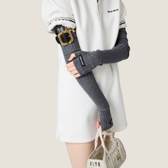 MiuMiu Women's Spring/Summer Fashion Casual Polo Neck Letter Embroidery Solid Color Striped Patchwork Dress #79159