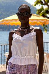 Chanel Women's Early Spring White 3d Floral Strapless Crop Lace-trim Top Elegant And Fashionable Blouse Vest Lady  #82596A