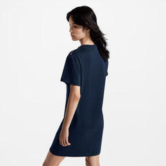 Louis Vuitton Women's LV Coat of Arms Printed Chain Summer Cotton Stretch Knit Round Neck Short Sleeve T Shirt Dresses #77851