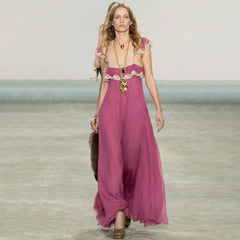 Chloe Women's 26S Dragon Fruit Colored Lace Edged Silk Suspender Dress Lady #82521A