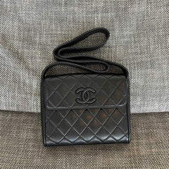 Chanel Women's Men's Vintage Black Knight Square Box Crossbody Bag With Flap Cover - Elegant And Sophisticated Handbag #81871A