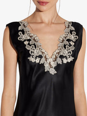 Laperla Women's Summer Lace Embroidery V-Neck Solid Color Silk Blend Sexy Mid-Length Sleeveless Pyjama Dresses Ngvp #1819