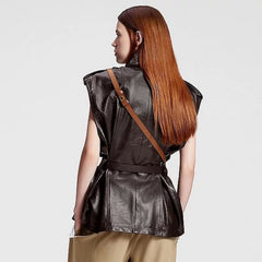Louis Vuitton Women's Spring And Autumn Dark Curry Casual Loose Sleeveless Sheepskin Jacket Belt Lapel Vest Jacket Ngvp #8188