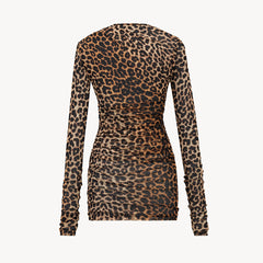 Saint Laurent  Dresses Women's Sexy Leopard Print Long-sleeve Mini Dress Fashionable Exquisite. Trendy Short Dress #82271A