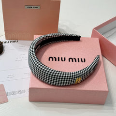 MiuMiu Women's Black and White Checkered Printed Hair Bands Headbands Hair Bands Hair Clips Jewelry #75549
