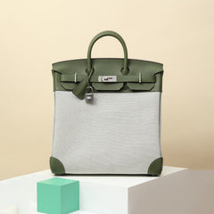Hermes HacHaut A Courroies 40 HACG40 Women's Silver Buckle Canvas And Cowhide Colour Blocked Handbag Bag Bags #77113