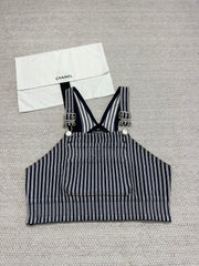 Chanel Women's Summer Striped Sleeveless Vest Tank Top High Street Solid Color Cotton Blend Top Strapless Ngvp #2144