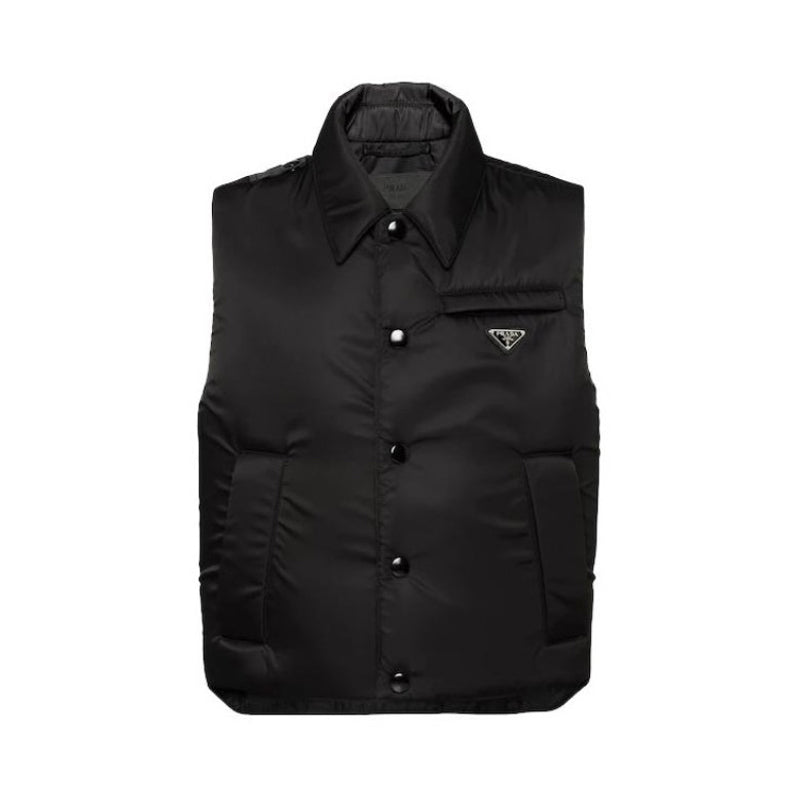 Prada Women's Spring and Autumn Black Logo Label Sleeveless Nylon Single Breasted Vest Jacket #72332