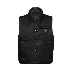 Prada Women's Spring and Autumn Black Logo Label Sleeveless Nylon Single Breasted Vest Jacket #72332