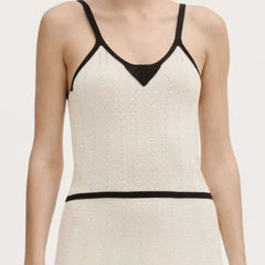 Chanel  26c Special Knit Black And White Color-blocked Tank Vest Women's Fashionable Refined And Elegant Sleeveless Top Lady #82884A