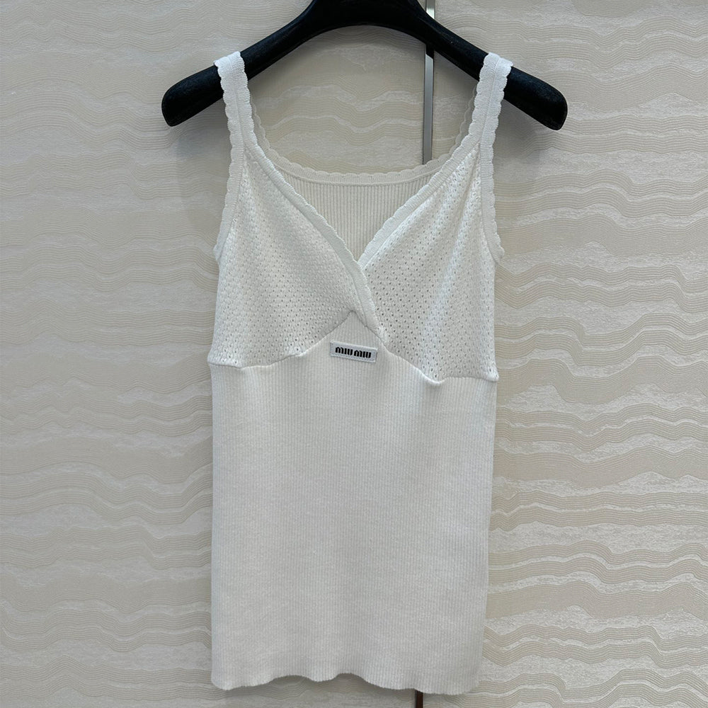 MiuMiu Women's Spring/summer Outfits Stylish Youthful Knit Tank Top With A Sweet Girly Vibe Vest Lady Vest #196029
