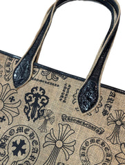 Chrome Hearts Women's All-Over Pattern Printed Straw and Leather Shopping Bag Tote Bags Handbag #77937