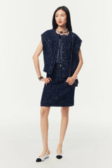 Chanel Women's Spring And Summer Sequins Tweed Single-Breasted Solid Color Round Neck Sleeveless Vest Ngvp #1933