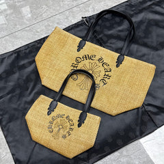 Chrome Hearts Women's Solid Color Sanskrit Print Waterproof Straw Shopping Bag Handbag Tote Bags #77936