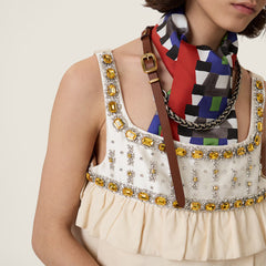 MiuMiu 2026 New Arrival Beaded Doll-style Dress Women's Spring/summer Fashion Youthful And Vibrant Embroidered Canvas Mini Skirt Dress Lady #197471