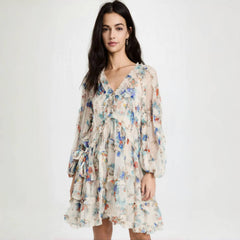 Zimmermann Women's Summer Floral Printed V-Neck Long Sleeve Dress With Camisole Top #76913