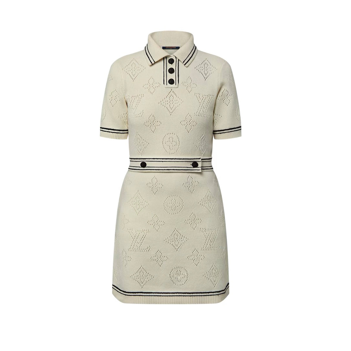 Louis Vuitton Women's Spring And Summer Hollow Monogram Jacquard Knitted Dress Lapel Polo Fashion Trend Modern Dresses #75995