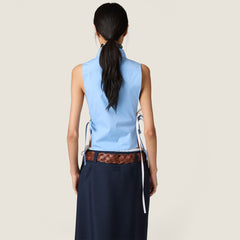 MiuMiu 26Ss Early Spring New Arrival Letter Embroidered Sleeveless Tie-Front Shirt Women's Summer Fashionable Trendy Shirt Top Tank Top Lady Vest #195619
