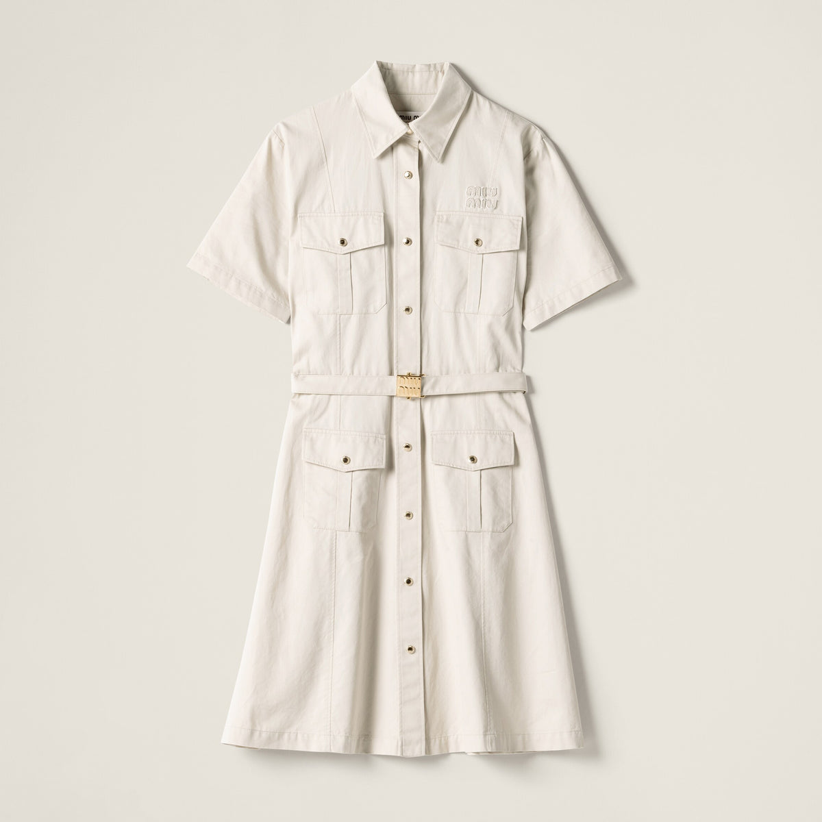 MiuMiu Women's Summer Spring Summer Solid Color Logo Single Breasted Short Casual Short Sleeve Dresses #72426