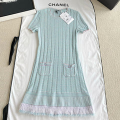 Chanel Women's Summer Fashion Casual Knit Crew Neck Short Sleeve Dress #78462