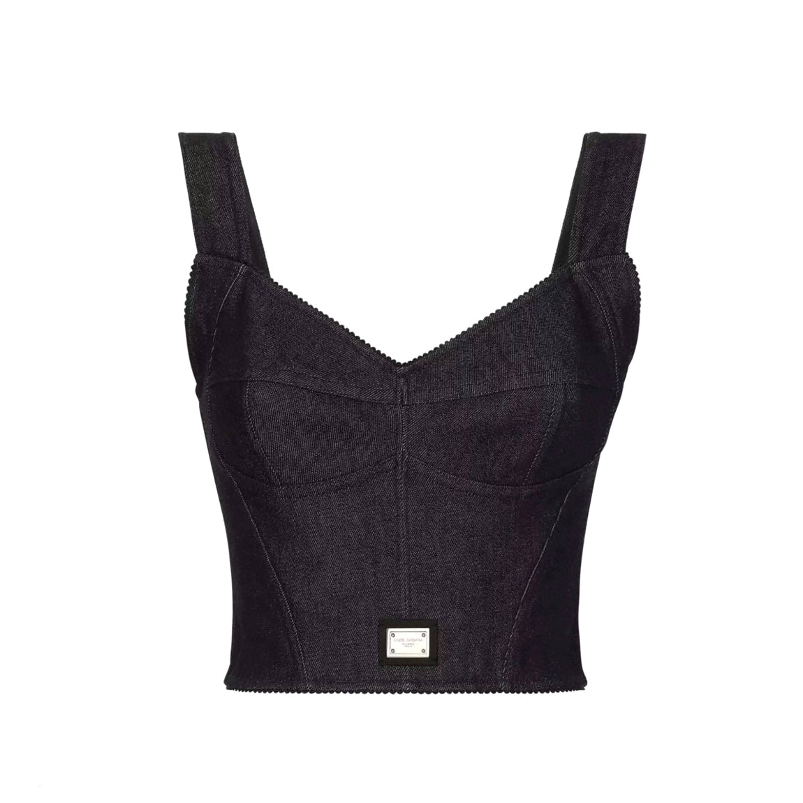 Dolce&Gabbana Women's Solid Colour Vest Washed Denim Bra Style Suspender Jacket Lined Leopard Printed #76862