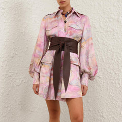 Zimmermann Dawning Cargo Mini Dress Women's Spring And Summer Temperament Elegant Button Belt Lapel Shirt Dress Fashion Modern Trend Long Sleeve Dresses Ngvp #1883