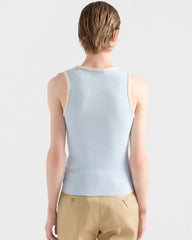 Prada 26s White Lace 3d-pocket Stretch Knit Top Women's Youthful And Vibrant Spring/summer Colour-block Sleeveless Knit Vest Lady Vest #197381