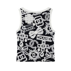Chanel Women's Summer Fashion Trend Pattern Printed Round Neck Sleeveless Straight Top Vest #78413