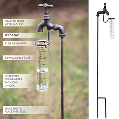 Vintage-Inspired Yard Stake Rain Gauge, Set of Two