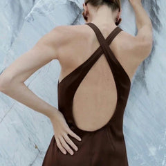 Saint Laurent Women's Lady Caramel-colored Tank Top With A Bare Back Dress Exuding Elegance And Grace For Banquets Mini Dresses  #195135