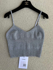 Chanel Women's Summer Fashion Minimalist Solid Color V Neck Knit Short Sleeveless Spaghetti Strap Tank Top Vest #79444