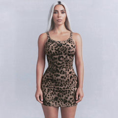 Dolce&Gabbana Women's Summer Ribbed Round Neck Slim Mini Halter Leopard Dresses #75619