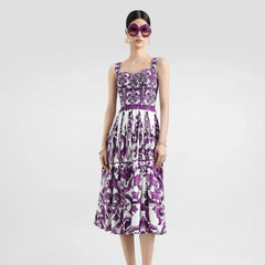 Dolce&Gabbana Women's Majolica Print Strapless Halter Summer Sleeveless Mid-Length Poplin Dresses Ngvp #2316