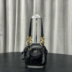 Prada Dangle Women's Black Letter Print Zipper Closure Cowhide Leather Mini Shoulder Bag Bags #75499