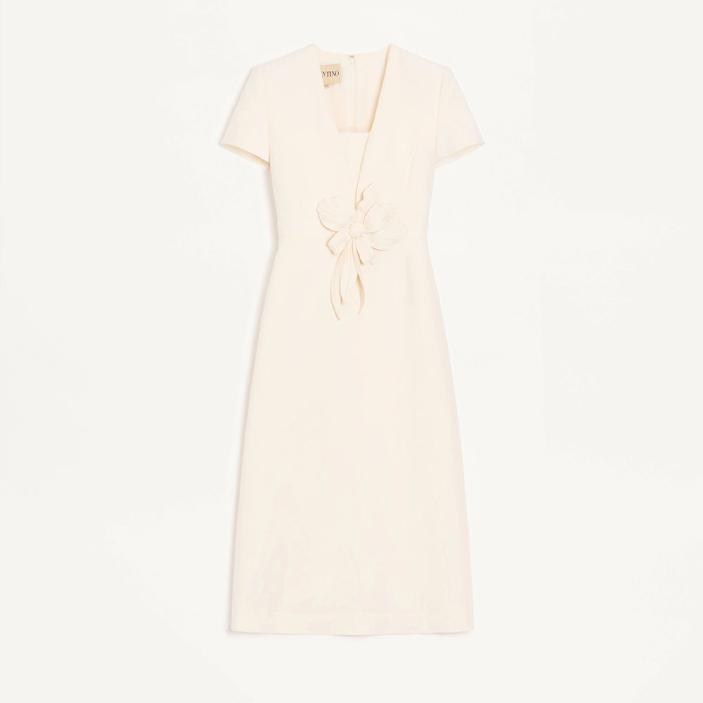 Valentino Crepe Couture Floral Embroidered Dress Women's Spring/summer White V-neck Short-sleeve Elegant Maxi Casual Dress Lady #196777