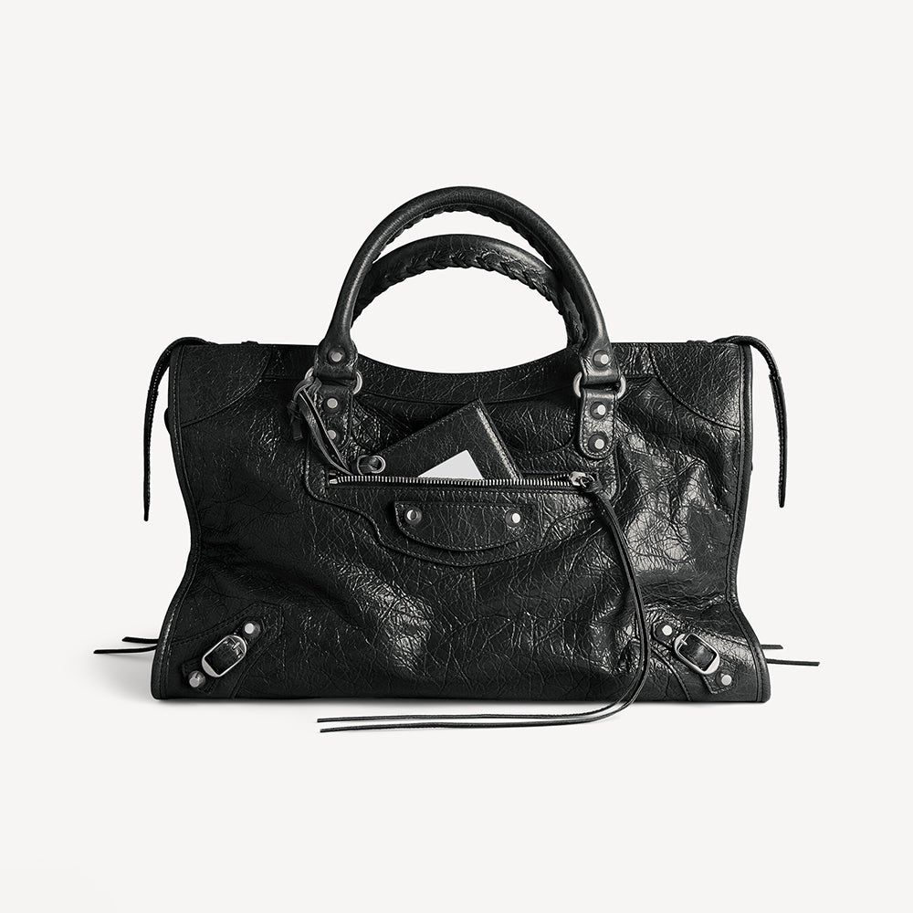 Balenciaga Le City Medium And Small Handbags Silver And Black Accents Imported Lambskin Biker Bag Riveted Tote Crossbody Bags #84168A
