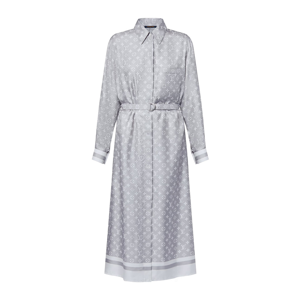 Louis Vuitton Women's Summer Letter Printed Gray Single Breasted Long Sleeve Silk Dresses #75877