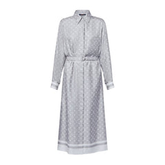 Louis Vuitton Women's Summer Letter Printed Gray Single Breasted Long Sleeve Silk Dresses #75877