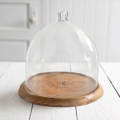Oversized Glass Bell Shaped Cloche with Wood Base, Pick Your Size