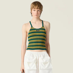 MiuMiu Women's New Arrival Early Spring Letter Logo Slimming Color-blocked Striped Tie-back Halter Top Lady Vest #195996