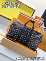 Louis Vuitton Keepall Bandoulière 50 Men's Letter Colourful Printing Solid Colour Detachable Adjustable Shoulder Strap Leather Shoulder Slant Tote Bag Bags #77922