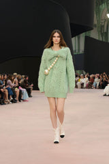 Chanel 25K Fall/Winter Haute Couture Collection Long Sleeves Short Dress Mohair And Wool Light Green #332110