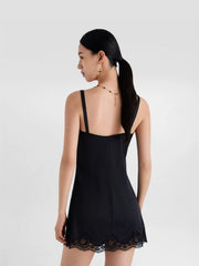 Dolce&Gabbana Women's Spring/summer Black Lace Fitted Midi Dress Stylish Elegant And Sexy Short Mini Dress Lady Dress #82993A