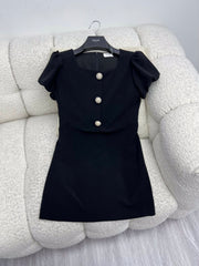 Celine Women's Princess-style Ruffled-sleeve Button-down Dress With A Retro Square Neckline A Stylish And Elegant Black Mini Dress This Spring And Summer Dresses Lady #195741